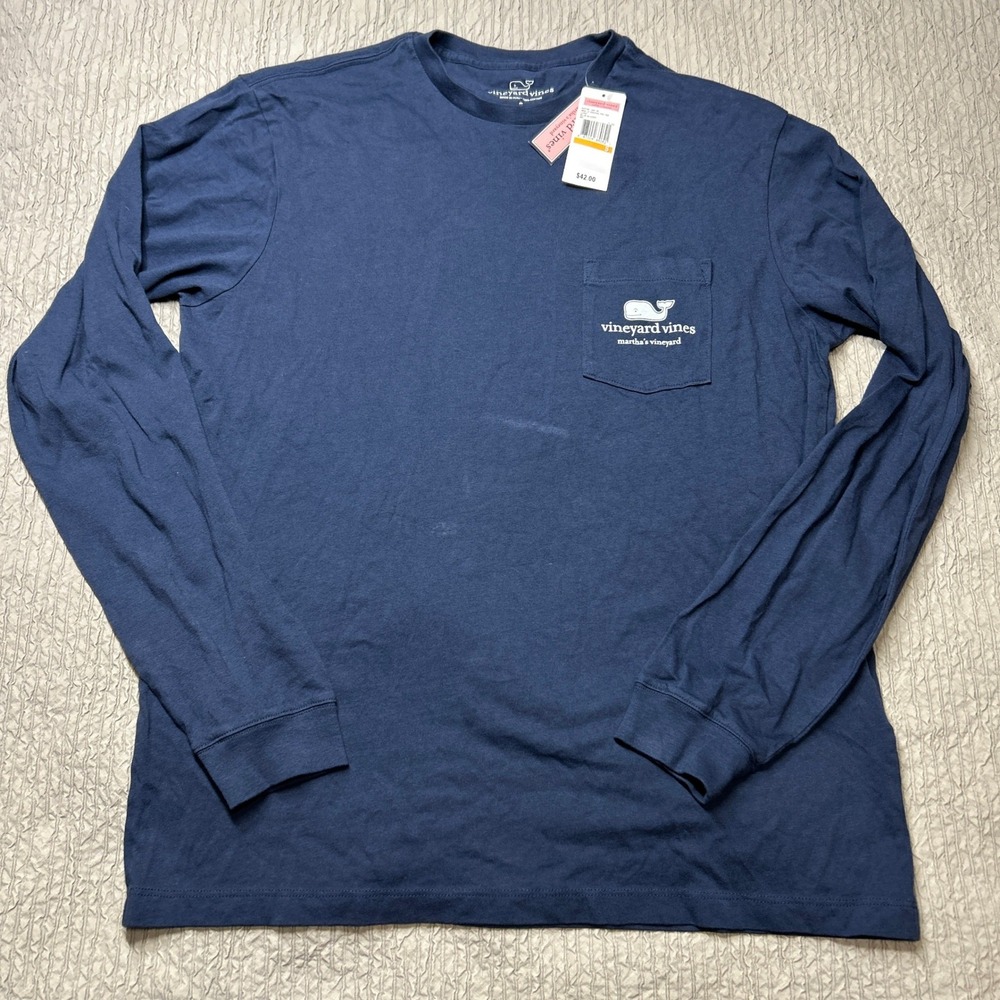 Vineyard Vines Mens Long Sleeve Graphic Pocket Tee Blue Blazer Navy S 6V0196-406